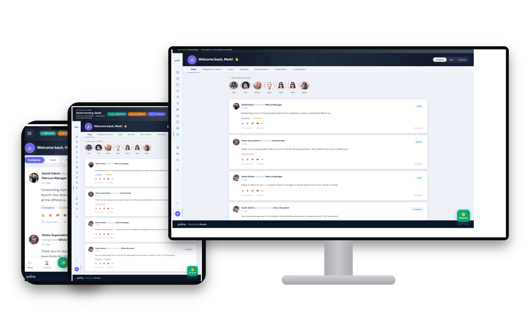 Mobile view of Recognition Central feed